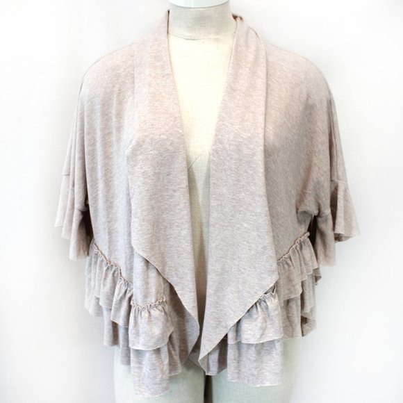 Easel Beige Open Front Ruffle Bottom Cardigan Small - Picture 2 of 7